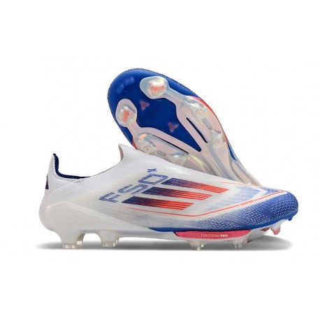Botines adidas F50+ Laceless FG Ftwr Blanco Azul Lúcido Rojo