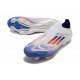 Botines adidas F50+ Laceless FG Ftwr Blanco Azul Lúcido Rojo