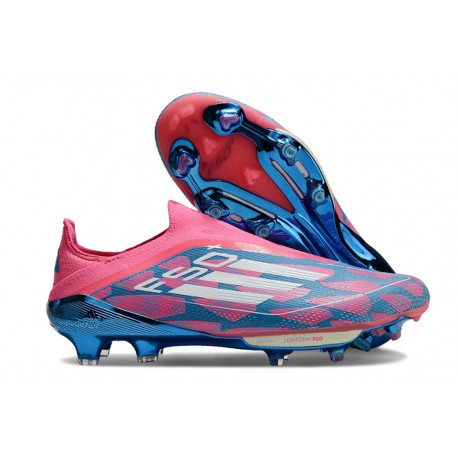 Botines adidas F50+ Laceless FG Solar Azul Ftwr Blanco Solar Rosa