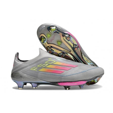 Botines adidas F50+ Laceless FG Gris Rosa Amarillo