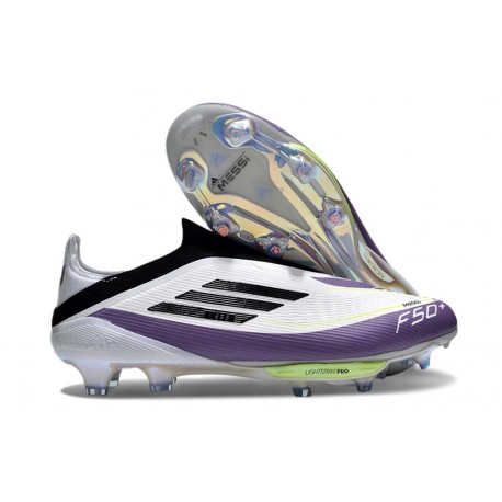 Botines adidas F50+ Laceless FG X Messi Ftwr Blanco Negro Morado Unity