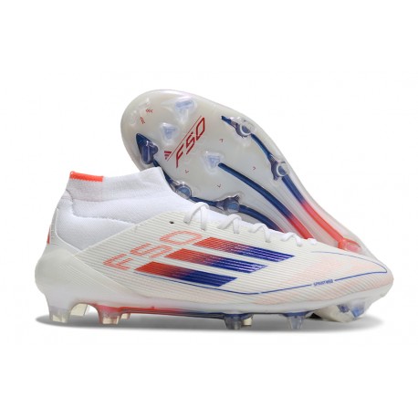 Botas de Futbol adidas F50 Elite Mid FG Blanco Rojo Solar Azul Lúcido