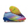 Botas de Futbol adidas F50 Elite Mid FG Azul Fusion Limón Lúcido Rosa